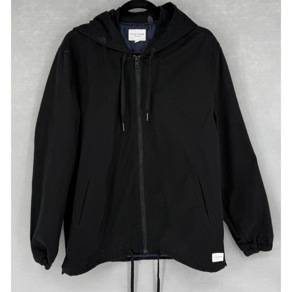 Five Four Jacket Mens Large Black Hooded Full Zip Windbreaker‎ Lined Lightweight